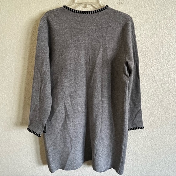 Magaschoni Gray OpenFront Long Cardigan‎ Sweater Duster BlackTrim L Measurements - Picture 3 of 5